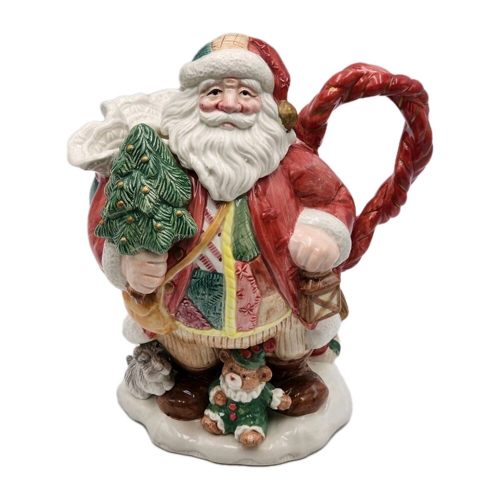Fitz & Floyd 1992 Santa Quilted Pitcher 12" Christmas Tree Lantern Teddy Bear